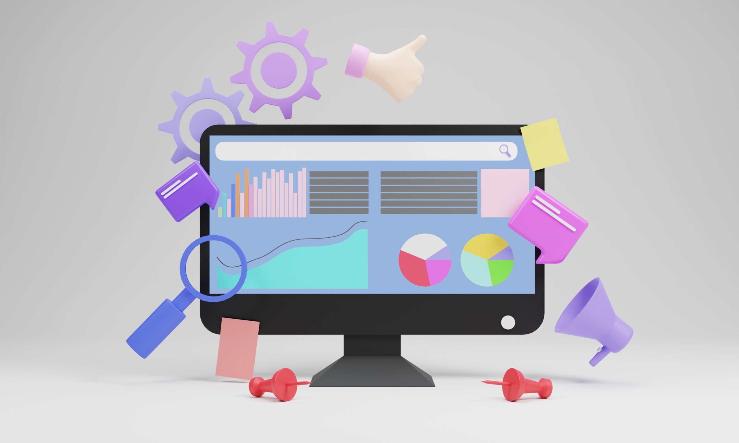 laptop-illustration-3d-design-social-media-business-concept